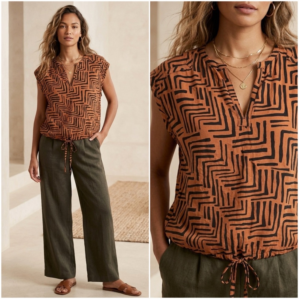 Nine West Patterned Drawstring Blouse - image 1